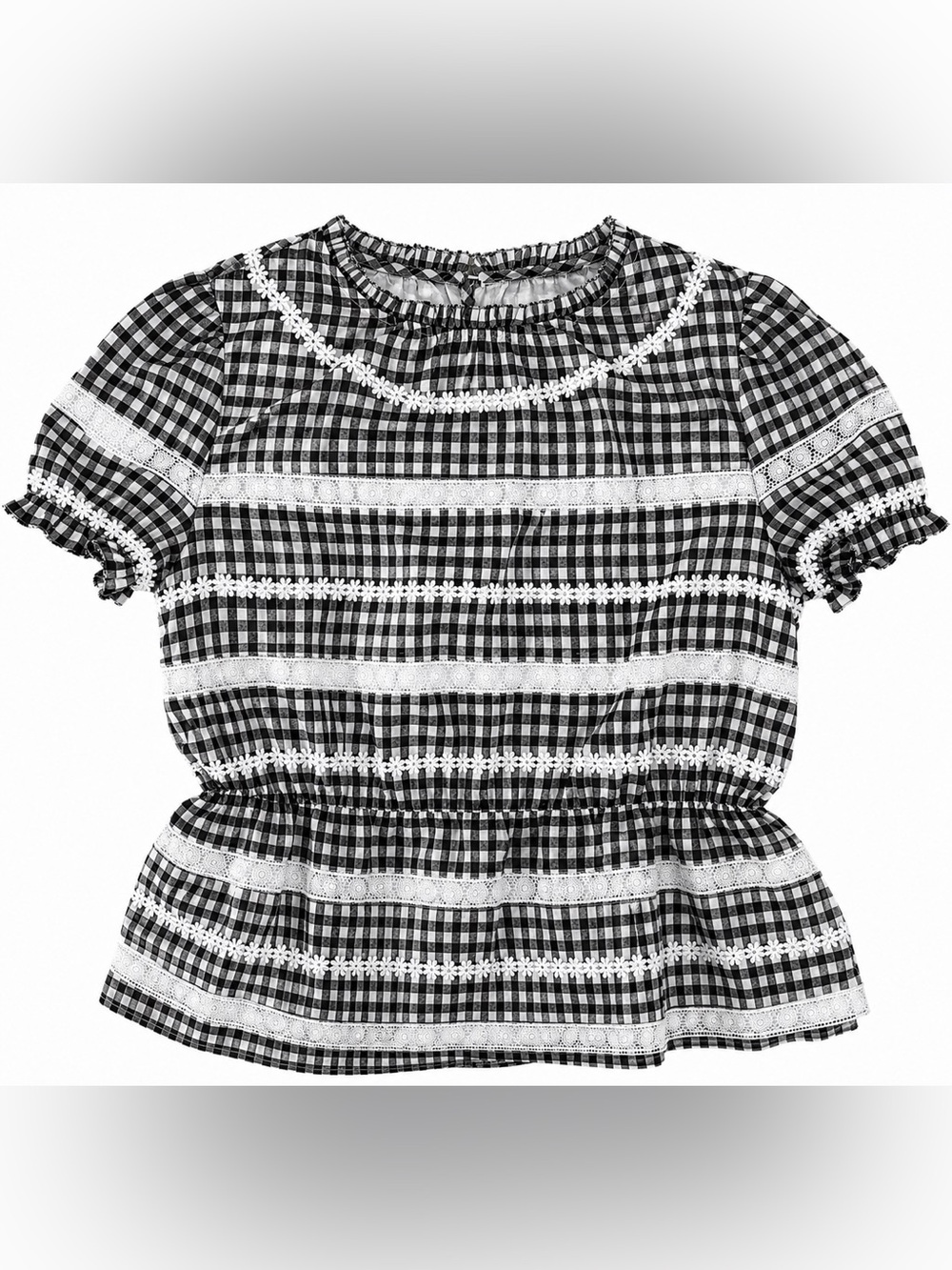 J. Crew Re-Imagined NWT Gingham Lace-Trim Peplum Blouse Medium